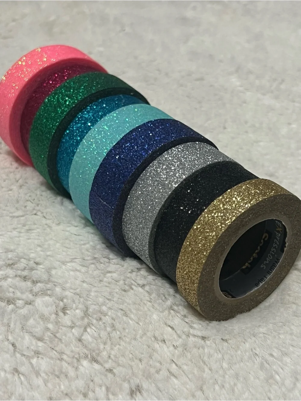 Lot of 9 Glitter Washi Decorative Tape Rolls, Assorted Colors